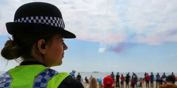 An officer over looking the beach