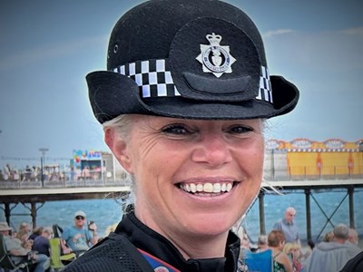Portrait three quarter view of Miranda in Police uniform